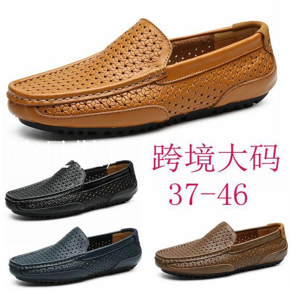 

robust2020 large doudou men's 46 size hollow-out breathable british punching one pedal driving shoes 47, Black