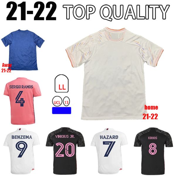 

sergio ramos hazard benzema real 21 22 soccer jersey 2021 2022 asensio modric marcelo football shirt men kids kits, Black;yellow