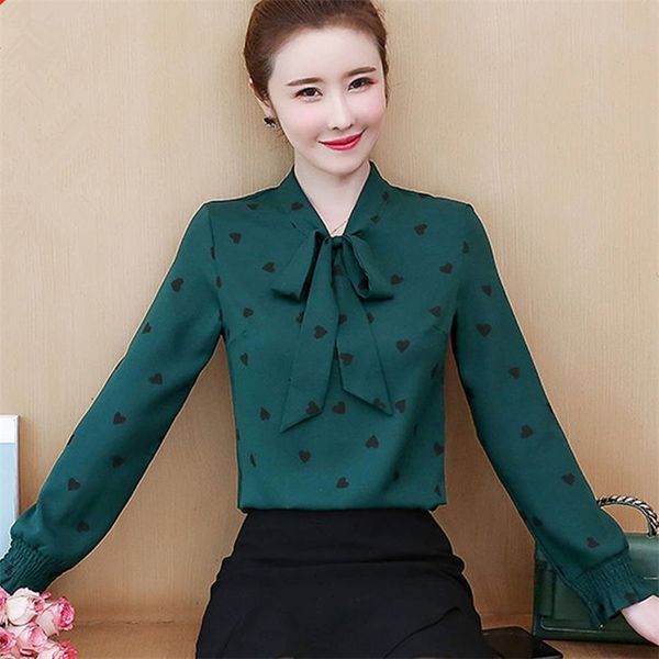 

women's spring autumn style chiffon blouse shirt women's printed bow long sleeve elegant temperament dd8456 201029, White