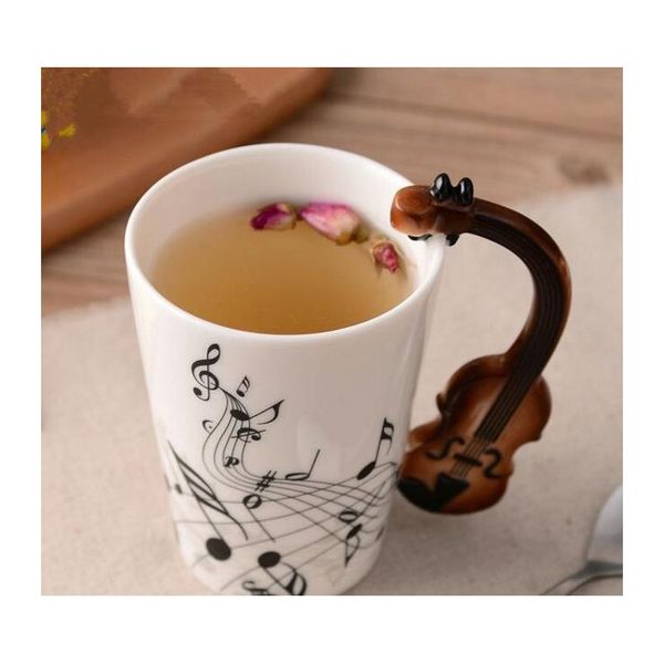 

creative music violin style guitar ceramic mug coffee tea milk stave cups with handle coffee mug novelty gifts odusg