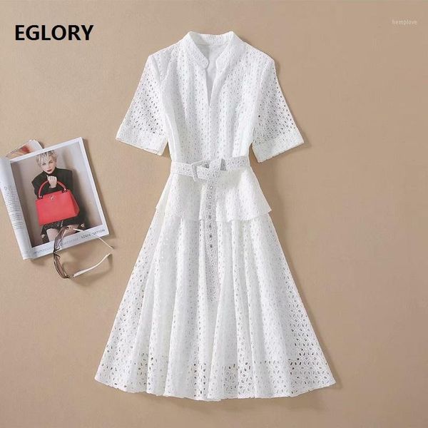 

princess women's dress 2020 summer fashion style ladies stand neck allover cut out embroidery short sleeve elegant white dress1, Black;gray