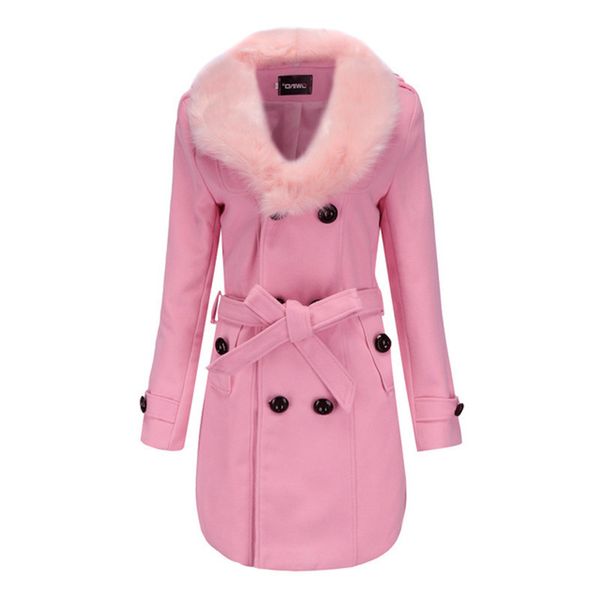 

2021 women's woolen winter long fur collar double-breasted wool blend jacket ladies fashion elegant coat plus size 5xl a299, Black