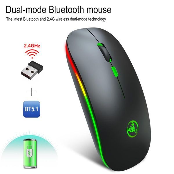 

mice t18 dual mode rechargeable wireless mouse 2.4g + bluetooth 5.1 silent light emitting office game mute