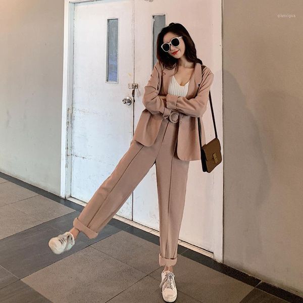 

set female 2019 spring new casual temperament suit trousers two-piece fashion elegant loose solid color wild women's clothes1, White;black
