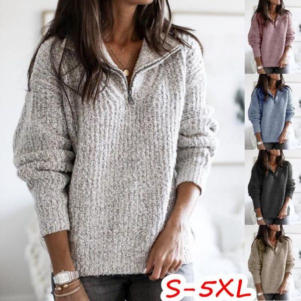 

new autumn winter women knitted sweaters zipper turn down collar long sleeve casual female loose pullovers sweaters 5xl1, White;black