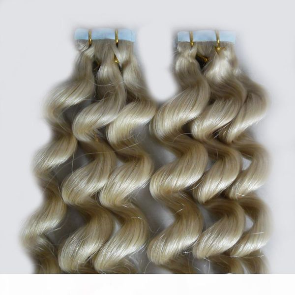 

brazilian loose wave hair tape in human hair extensions 12" 14" 16" 18" 20" 22" 24" 100g 40pcs skin weft, Black