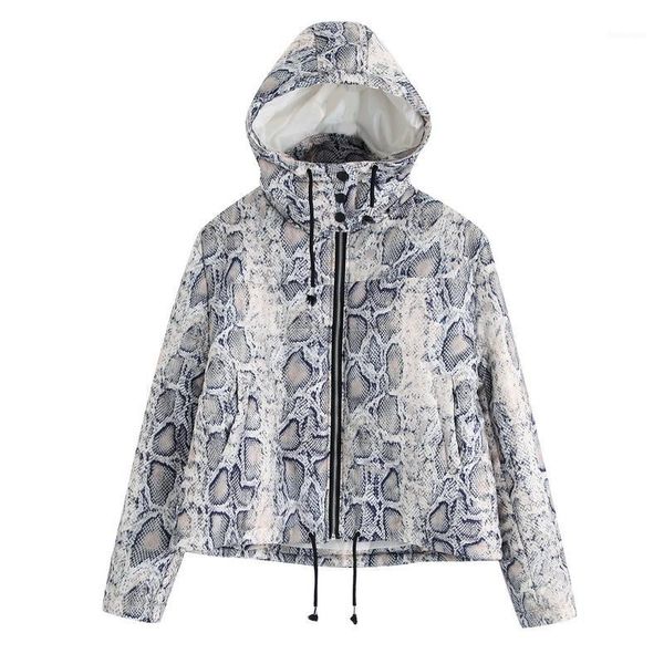 

women cotton-padded jacket 2019 winter new fashion snake prints pattern hooded parka outwear1, Black