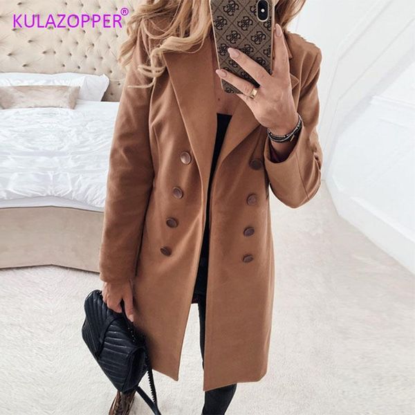 

women blend coat 2019 autumn winter turn-down collar long wool jacket coat casual plus size female cardigan outwear trench zh1991, Black