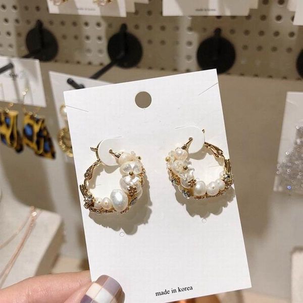 

2020 new fashion bohemian handmade elegant colorful crystal simulated pearl circle earrings for female accessories, Golden;silver