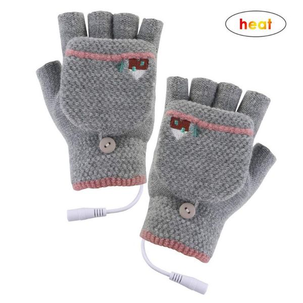 

clothes accessories knitting wool women men hand gloves girsl boys usb heated mitten full&half finger electric heating gloves, Blue;gray