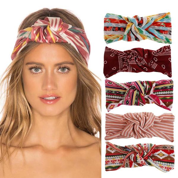 

christmas bohemian lady bow headband stripe turban twist head wrap fashion boho print soft hair band headbands bandanas gift vt0886