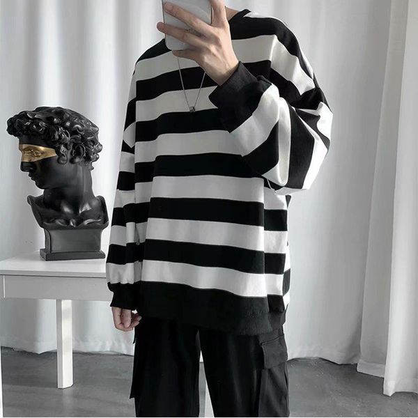 

oversized strip mens hoodies korean hip hop autumn thin casual sweatshirts women rock hoodie plus size clothes males japan hoody, Black