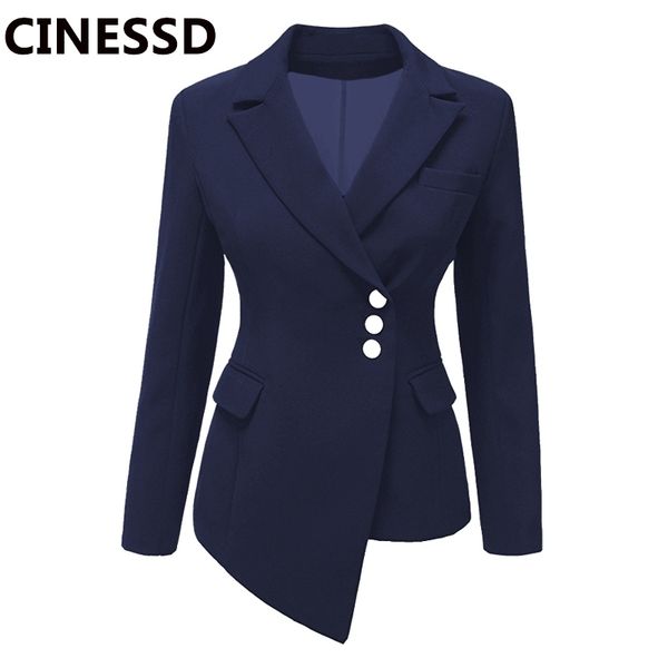 

cinessd women lapel blazers coat solid long sleeve single breasted office lady pocket cotton asymmetry casual suit jacket blazer 201201, White;black