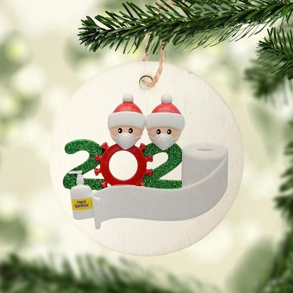 

8cm round 2020 quarantine family christmas ornament diy wood card xmas tree santa hanging pendants party decoration ljjp5387wvp