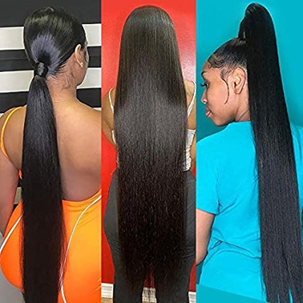 Гладкий удлинительные длинные густые человеческие волосы для волос для волос для волос для волос на удлинитель для волос на Drawstring DrawString пони хвост волосы высокий низкий прямой 100 человеческих волос 160г 10-26 дюймов