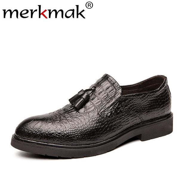 

merkmak fashion men shoes 2020 new tassel dress shoe business formal footwear big size party wedding office footwear for men, Black