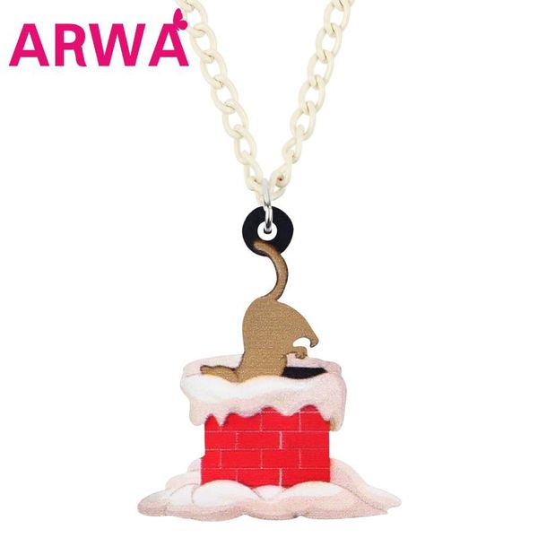 

arwa акриловая рождество дымоход cat ожерелье печати котик животных цепи ювелирные изделия для женщин, девочек подростка подарочные аксессуа, Silver