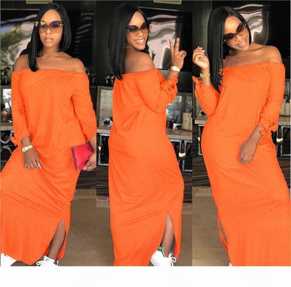 

female pure color fashion dress summer designer slash neck women dresses casual ladies panelled loose clothing, Black;gray