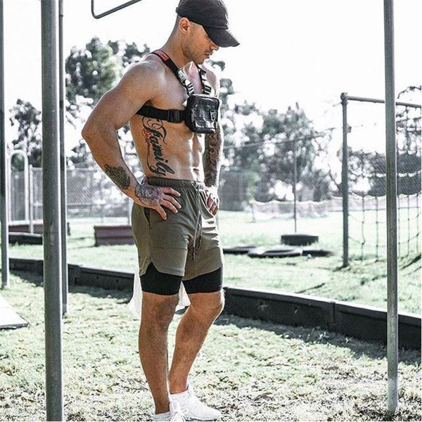 

men's 2 in 1 running shorts security pockets leisure shorts quick drying sport shorts built-in pockets hips hiden zipper pocket, White;black