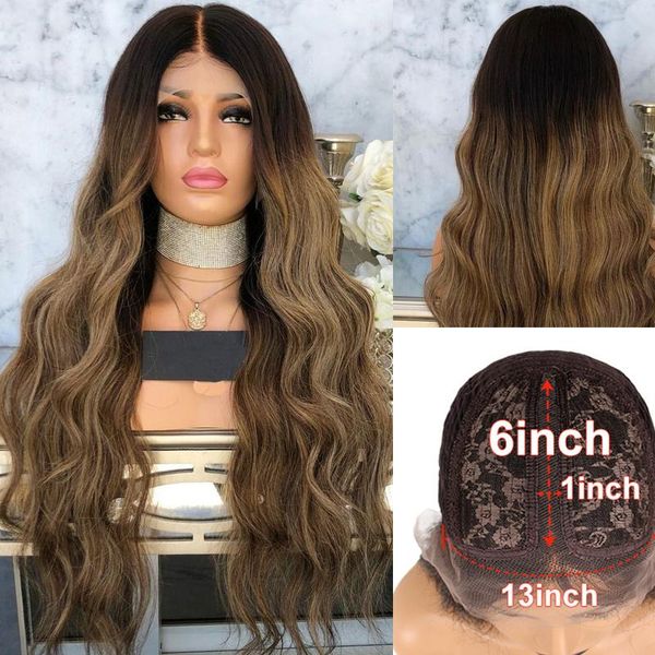 

lace wigs brazilian honey color omber highlight non-remy hair part human baby wave, Black;brown