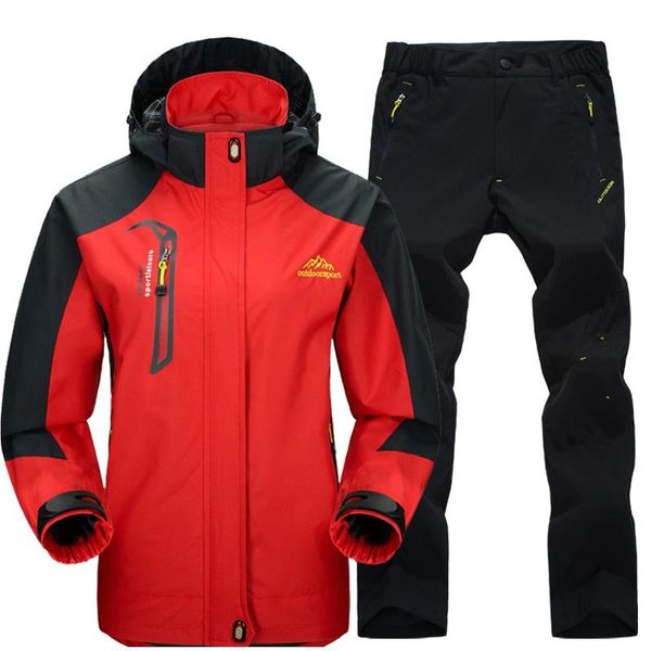 

spring autumn outdoor hiking jacket set women windproof waterproof hooded coat camping climbing sport windbreaker suit, Blue;black