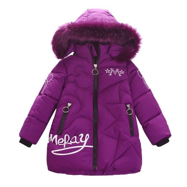 

winter down jacket 2020 fashionable new style children's medium and long printed wool collar hooded cotton coat, Blue;gray
