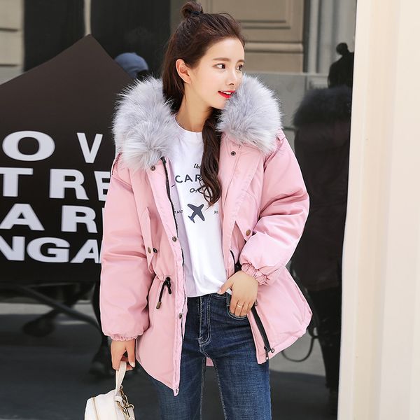 

women's clothing winter jacket short hooded oversized fur collar ladies down cotton padded coat women, Black