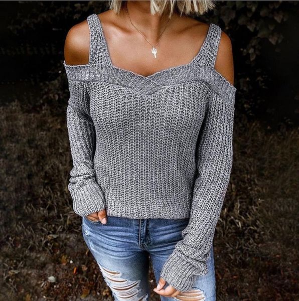 

women casual sweaters 2020 autumn new sling strapless sweater solid color casual long-sleeved sweater womens pullover clothing, White;black