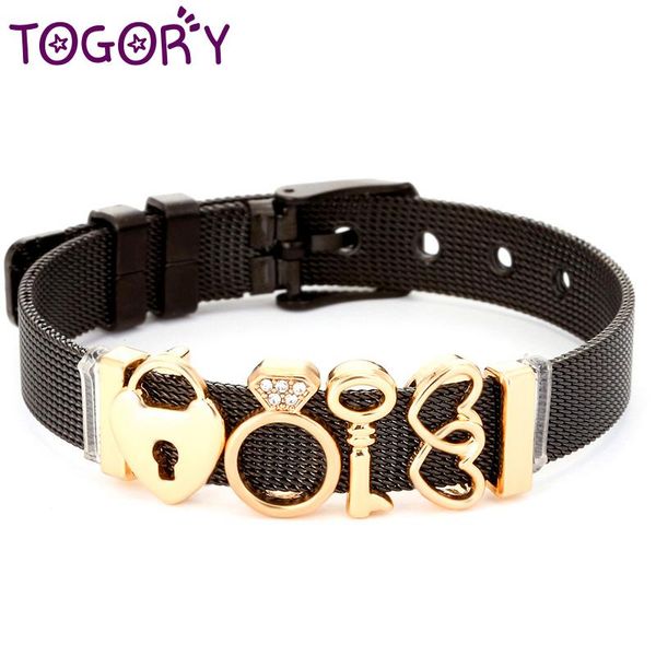 

beaded, strands togory key & lock charm bracelets bangles with stainless steel mesh for women men wife jewelry as gift 2021, Black