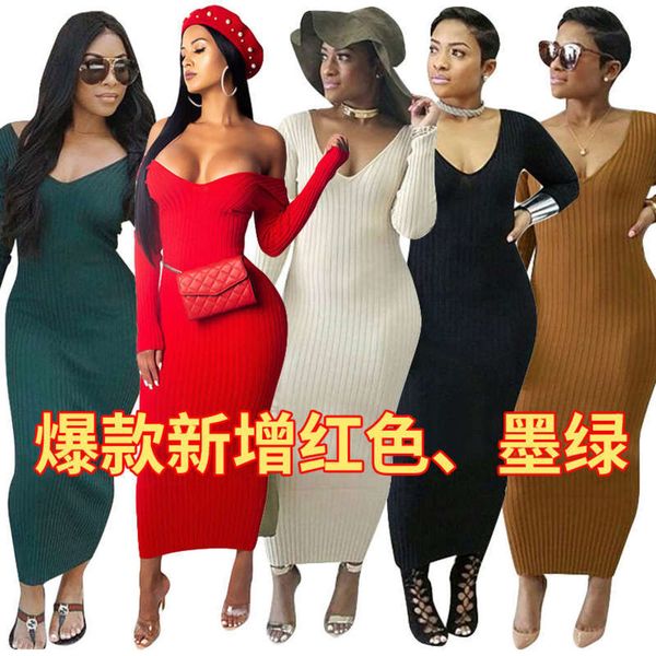 

elastic color multi size high cm268 autumn thread long sleeve dress, Black;gray