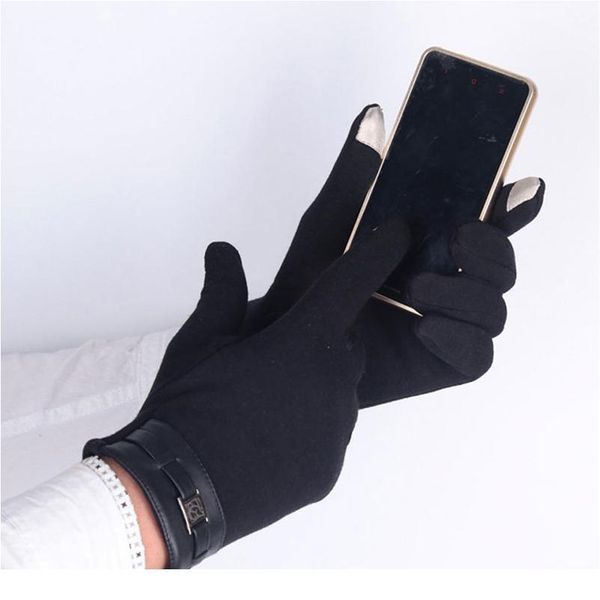 

winter autumn gloves men's women touch screen full finger non-slip thick warm woolen cashmere wrist gloves male sqcyko, Black