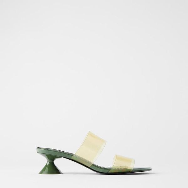 

2021 designer shoes green plastic belt decorated with transparent sandals, Black