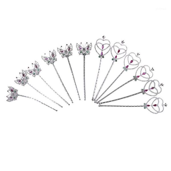 

stage wear 12pcs glitter silver fairy princess angel wand butterfly heart girls kids plastic magical sceptre birthday party po props1, Black;red