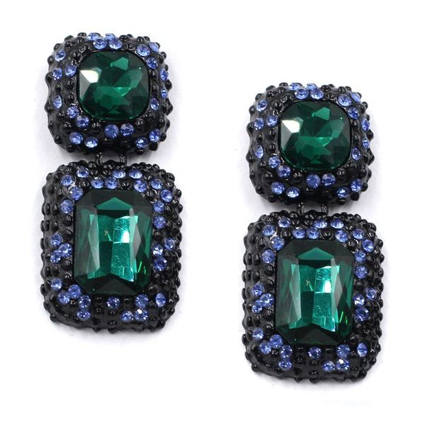 

dangle & chandelier 5 pcs vintage rectangle blue green red black faceted glass pave crystal pendant charm studs earrings for women 2021, Silver