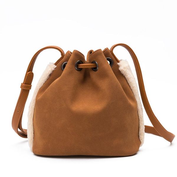 

casual women crossbody bag winter bucket bag plush drawstring shoulder bags for women 2020 luxury leather phone purse small