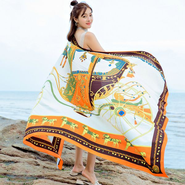 

women scarf design print national style luxury horse animal scarves polyester lady beach shawls pashmina foulard bufanda 200930, Blue;gray