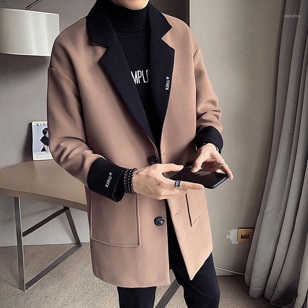

winter jacket men korean style mens wool long trench coat all-match black windbreaker mens wool trench coat manteau homme long1