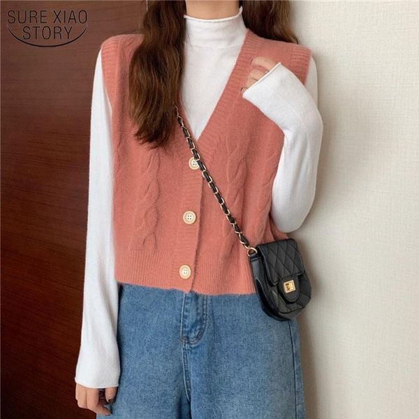 

winter clothes women v-neck sleeveless knitted vest sweater fashion new preppy twist solid cardigan pull femme chic 11687, White