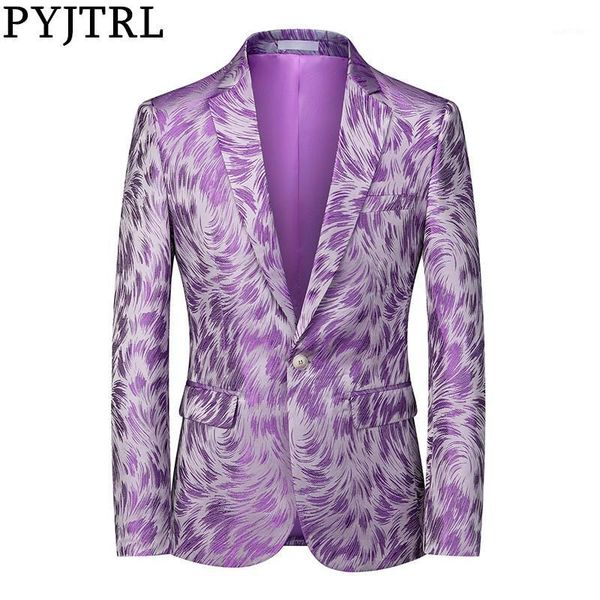 

pyjtrl mens quality violet floral jacquard suit jacket wedding groom party prom dress tuxedo stage singers slim blazers costume1, White;black