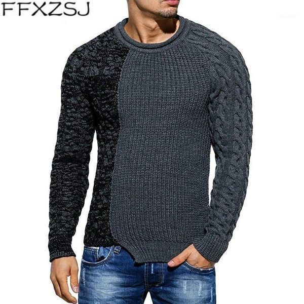 

ffxzsj brand 2019 new men's slim fit sweaters pullover male high street knitted sweater patchwork o-neck knitwear pullovers1, White;black