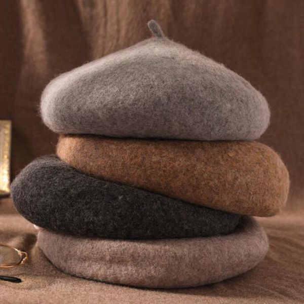 

berets 17 colors spring autumn winter plain solid women girls wool french beret cap black, Blue;gray