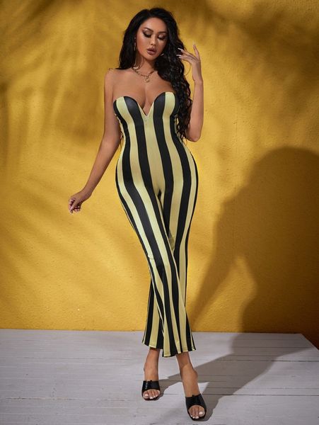

striped print unitard tube jumpsuit r913#, White