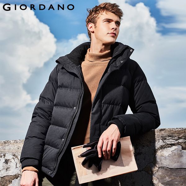 Giordano Herren Gänsedaunenjacke Herren Winter Abnehmbare Kapuze Graue Gänsedaunenjacke Herren Gerippte Bündchen Warm Dick Doudoune LJ201009