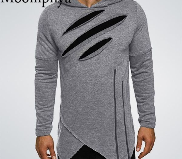 

moomphya men's long black hoodies sweatshirts ripped zip irregular hip hop high street wear boys hoodie pullovers men mx200813