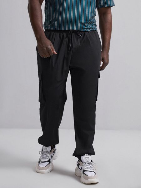 

extended sizes men drawstring cargo pants e0ag#, Black