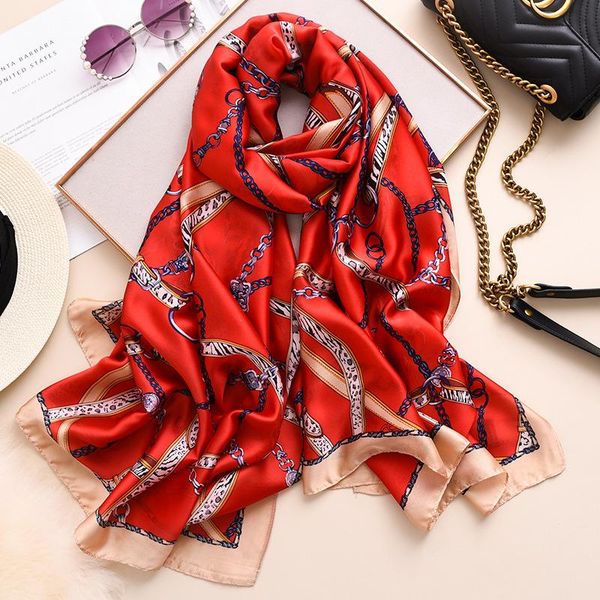 

женщины silk scarf 2020 роскошная цепочка печать леди пашмина хайаб шали и обертывает оголовье follard bufanda шарфы wmtsqi otssweet, Blue;gray