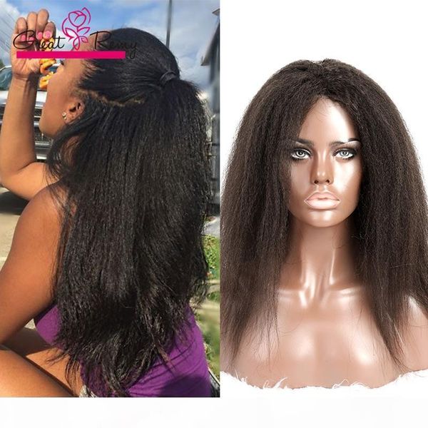 

kinky прямой парик шнурка передний glueless полный парики шнурка девственницы malaysion человеческих волос u-часть парик шнурка для чернокож, Black