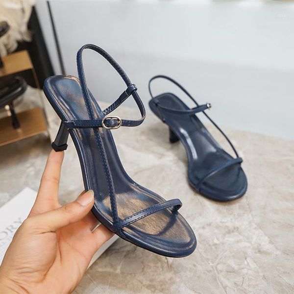 

deat 2020 new summer fashion open toe button hollow out solid color sandals thin belt high-heeled shoes women se6291, Black