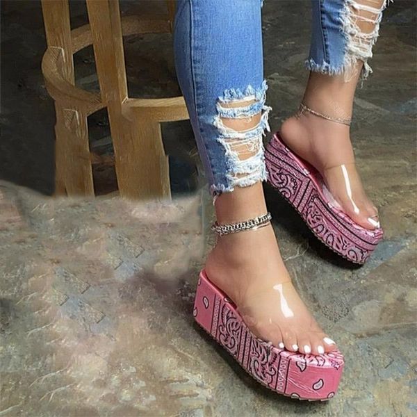 

mcckle summer slippers women transparent platform casual woman beach sandals outdoor color printing slides soft ladies shoes new, Black