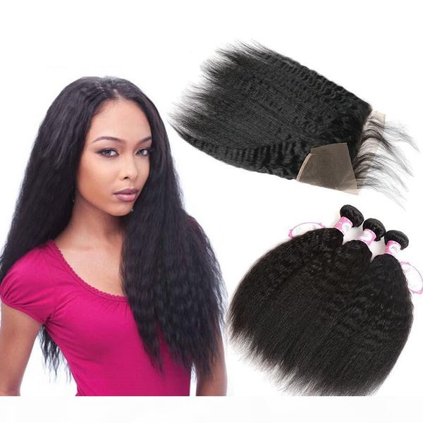 

8a brazilian virgin human hair 3 bundles with frontal lace closure kinky straight brazilian virgin hair, Black;brown